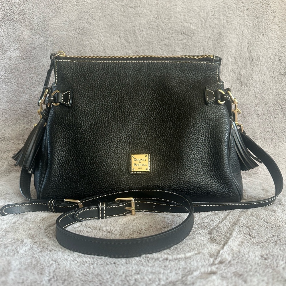 Dooney & Bourke Black Pebbled Leather Tassel Shoulder Handbag